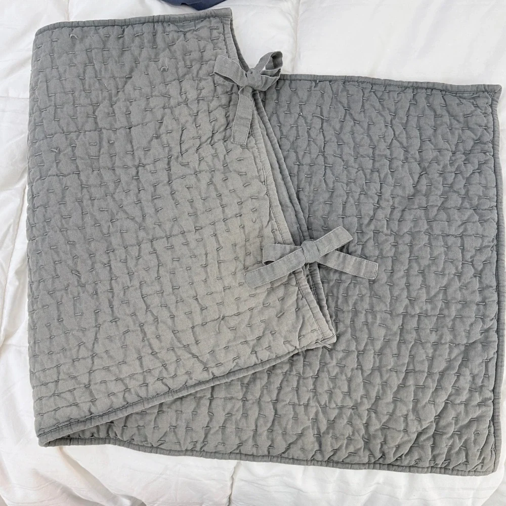 Pottery Barn Pick-Stitch Handcrafted Cotton Linen Quilted Sham
